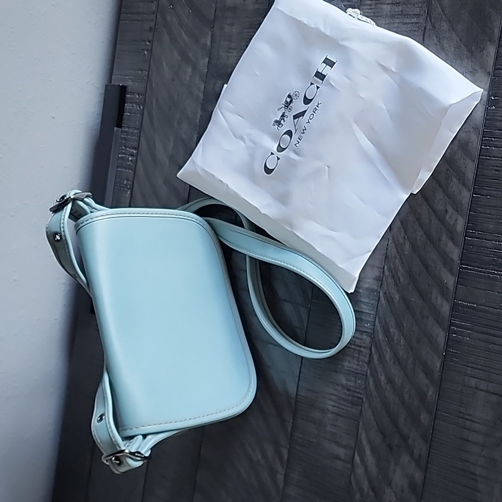 Coach Glovetanned Leather Saddle Bag 18 Purse 57731 Dark Teal $225